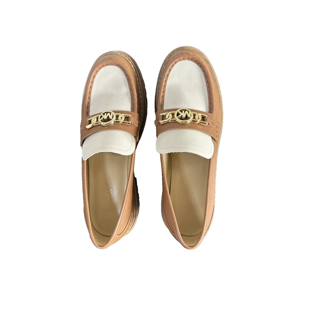 Michael Kors CALLISTA LUG LOAFERS Chunky Flatform Brown & Ivory 2 Tone Sz 7.5 M - Picture 8 of 11